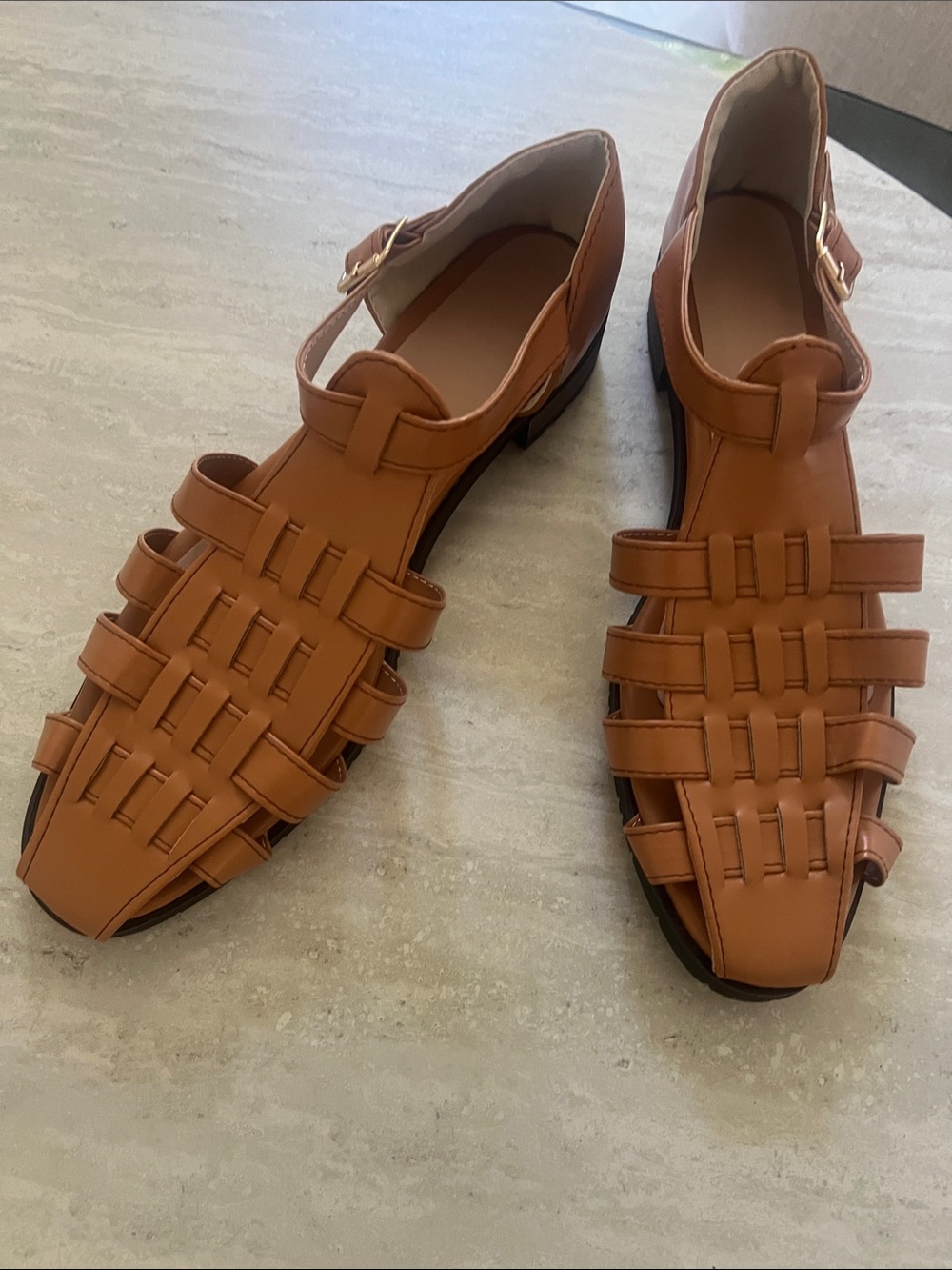Amazon Tan Woven Leather Women’s Sandals